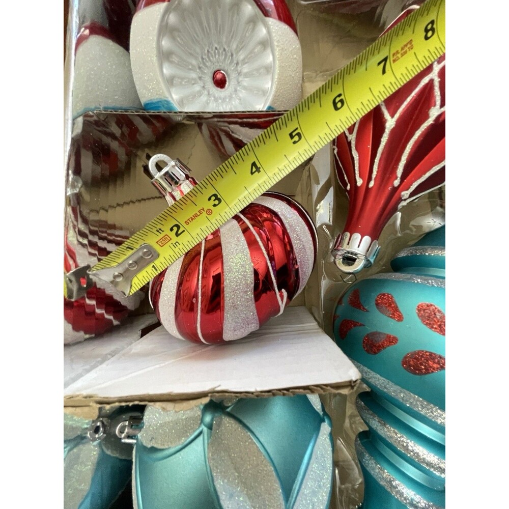 Martha Stewart Living Jumbo 8pc Ornament Set Blue Red Silver Glitter Christmas - Picture 13 of 14